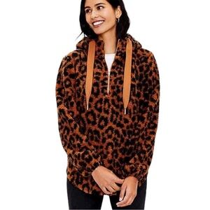 Loft Ann Taylor Leopard Print Quarter Zip Pullover Jacket